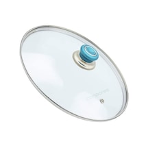 Tencere Sahan Tava Cam Kapağı Kapak 24 Cm Turkuaz Tutma Tepesi
