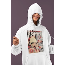 Sevbano Lady Gaga Tasarım Baskılı Unisex Oversize Şarkıcı Hoodie beyaz