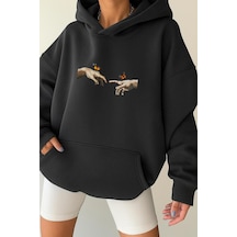 Benroma 3 İplik Penye El Parmak Unisex Kapüşonlu Sweat SIYAH