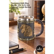 5 Adet 3d Kabartmalı At Büstü Kupa Paslanmaz Çelik Mug Bardak, Ofis Ve Ev İçin Dekoratif İçecek Bardağı 1