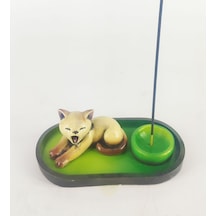 Uykucu Kedi Çubuk Tütsülük Ve Tealight Kahve