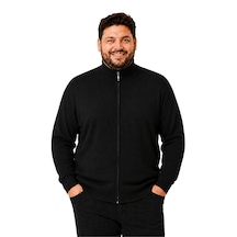 Battalmoda Erkek Büyük Beden Siyah Fermuarlı Dik Yaka Pamuklu Hırka 3xl-4xl-5xl-6xl