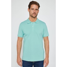 Tudors Erkek Slim Fit Dar Kesim %100 Pamuk Düz Pike Yeşil Polo Yaka Tişört-30567 Yeşil