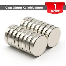 1 Adet Neodyum Mıknatıs Çap: 25mm Kalınlık: 5mm D25x5 Ndfeb Güçlü Mıknatıs Yuvarlak N087