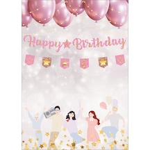 Yıldız Pembe Altın Happy Birthday Kaligrafi Ve Banner Set Tüm Yaşlar
