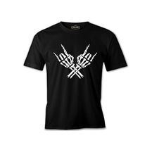 Skeleton Hands Doing Rock Gesture Siyah Erkek Tshirt 001