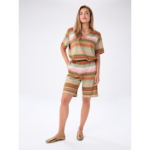 Faik Sönmez Resort Renkli Zigzag Desenli Beli Lastikli Örme Şort S26srt011 Us26srt011100 Multi