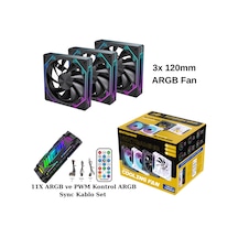 Ng-o120b 3 Adet 120mm Argb Fan 11x Argb Pwm Slot Kontrolcü Ve Kumanda Siyah