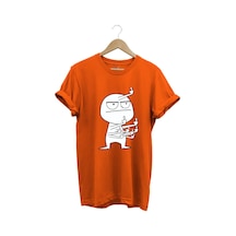 Eğlenceli Komik Orta Parmak Tasarım Baskılı %100 Pamuk Regular Fit Turuncu T-shirt Turuncu