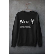 Erkek Siyah Wine Baskılı Oversize Bisiklet Yaka Sweatshirt Wineswe Siyah