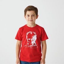 Westicgiyim Atatürk Baskılı Çocuk Tişört Unisex Pamuklu Kısa Kollu Tişört Kırmızı