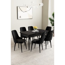 Mabel Siyah Mermer Desen 80x132 Mdf Açılabilir Mutfak Masası Takımı 6 Adet Sandalye Siyah