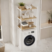Braga Metal 3 Çamaşır Makinesi Üstü Düzenleyici Raf Beyaz Banyo Düzenleyici Dolap Beyaz - Çam