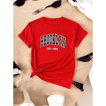 Unisex Brooklyn New York Baskılı Tasarım Tshirt Kırmızı