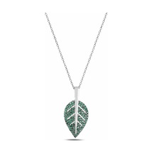 Çekirdekjewelry Yeşil Taşlı Yaprak Kolye 925 Ayar Gümüş Rodyum Kaplama Zarif Kadın Kolyesi Gri