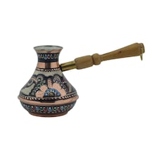 Bakır Kalın Boyalı El İşlemeli 375ml Renkli Rus Cezvesi Orta
