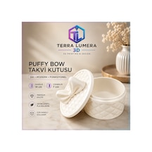 Puffy Bow Fiyonk Kapaklı Takı Kutusu 14x14x7 Cm Bej