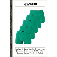 Marivento Hediyelik Eşya Bay İç Giyim Örme Çamaşır Erkek İnce Bel Lastikli Bambu Boxer Yeşil 5'li Paket
