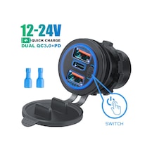 Mavi Araba Şarjı Çift Usb C Pd Bağlantı Noktaları Telefon Hızlı Qc3.0 Otomatik Adaptör Telefon 12v/24v Dokunmatik Anahtar İle Motosiklet Araba İçin