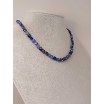 Sodalit Taşı Yassı Faset Kesim Kolye 6x4mm Sabit Klipsli Çok Renkli