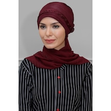 Hürrem Bone Bordo Pratik Hazır Geçmeli Tesettür Bone Fukuro Piliseli Örgülü Ş Bordo