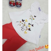 Candys Bebe Çiçekli Kız Bebek Takım Beyaz - Kırmızı