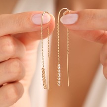Sembol Gold 14 Ayar Altın Sallama Su Yolu Küpe 6.0 Cm