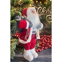 Yılbaşı Süsü Noel Baba Biblo Figür Büyük Boy 45cm -kayakları, Hediye Çuvalı Ve Aksesuarları İle 45