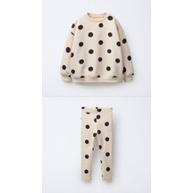 Kız Çocuk Siyah Beyaz Puantiyeli Sweatshirt Tayt Alt Üst Takım Polkadot Çok Renkli