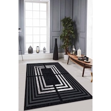 Gri Çerçeveli Kaymaz Tabanlı Makinede Yıkanabilir Halı Rv093n11