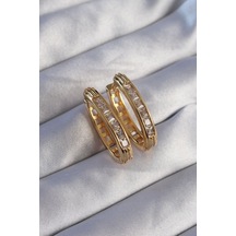 Pirinç Renk Zirkon Taşlı Oval Model Küpe Diğer