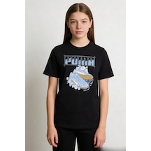 Puma Graphic Tee Çocuk Siyah Tişört Pamuklu Baskılı Günlük Tişört