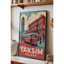 Taksim Meydanı Tablo - Nostaljik İstanbul Posteri - Retro Tramvay Duvar Dekoru - Şehir Tablosu Siyah