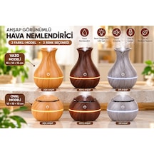 Ahşap Görünümlü Ultrasonik Hava Nemlendirici Aroma Difüzör Led Işıklı Usb Vazo Koyu Kayve-şarjlıı