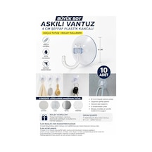 10 Adet 4 Cm Büyük Boy Şeffaf Askılı Vantuz Kancalı Öpücük Vantuz