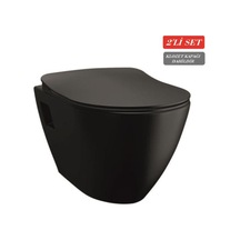 Creavit Terra Asma Klozet Tp325.sm Mat Siyah + Duck Yavaş Kapanan Kapak Mat Siyah 2'li Set Siyah