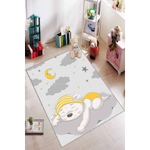 Sarı Kaymaz Tabanlı Yıkanabilir Ayıcıklı Bebek Halısı Ar382n11
