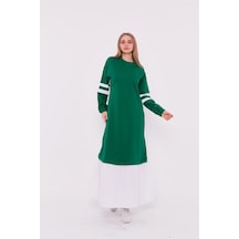 Gupse Kolları Şeritli Eteği Detaylı Spor Elbise - 71079 - Benetton Yeşil-benetton Yeşil