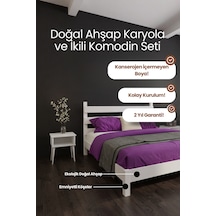 Natura Model Masif Ahşap Karyola Ve 2 Adet Komodin Kolay Kurulum Fırınlanmış İthal Sibirya Çamı 140x200 Yatak Uyumlu 2 Adet Komodin - Beyaz