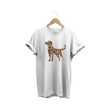 Avcılık Hunting Av Köpeği Ve Ördek Baskılı %100 Pamuk Regular Fit Bisiklet Yaka Beyaz T-shirt Beyaz