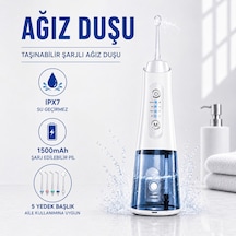 Ağız Duşu Şarjlı 320 Ml Su Hazneli 4 Modlu Su Geçirmez Taşınabilir Oral Irrigator 5 Başlıklı Derin Temizlik Type-c