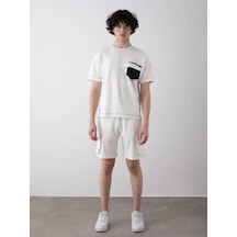 Erkek Teenage Fermuarlı Oversize Şortlu Takım-15543 Beyaz