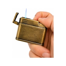 Vintage Metal Gazlı Çakmak Eskitme Tasarım Yeniden Doldurulabilir Hediyelik Model Sarı