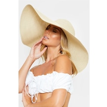 Kadın Oversize Büyük Hasır Şapka Naturel Plaj Şapkası Bej Standart
