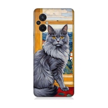 Xiaomi Poco M5 Uyumlu Kül Rengi Tüylü Kedi Desenli Silikon Kılıf