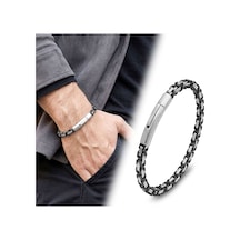 Sertifikalı Semtim Royal Duo 4 Mm Siyah & Gümüş Kral Zincir Çelik Erkek Bileklik Çok Renkli