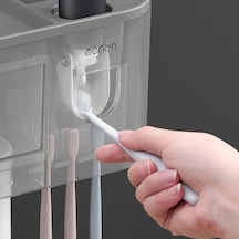 Novahub Gri Mengnı Duvara Monte Manyetik Diş Fırçası Tutucu Su Geçirmez Diş Macunu Sıkacağı Tuvalet Otomatik Dağıtıcı Banyo Aksesuarları 4 Bardak Gri Gri