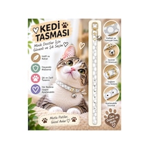 Kedi Tasması Gri Beyaz Puantiyeli Zilli Ayarlanabilir Boyun Tasması