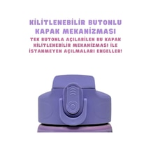 600ml Kuromi Temalı Lisanslı Pipetli Kilitlenebilir Kapak Paslanmaz Çelik Termos Matara Mor Diğer
