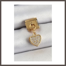 Bezos 316l Çelik Sallantılı Zirkon Taşlı Kalp Model Gold Renk Nomination Charm Nxrlvng